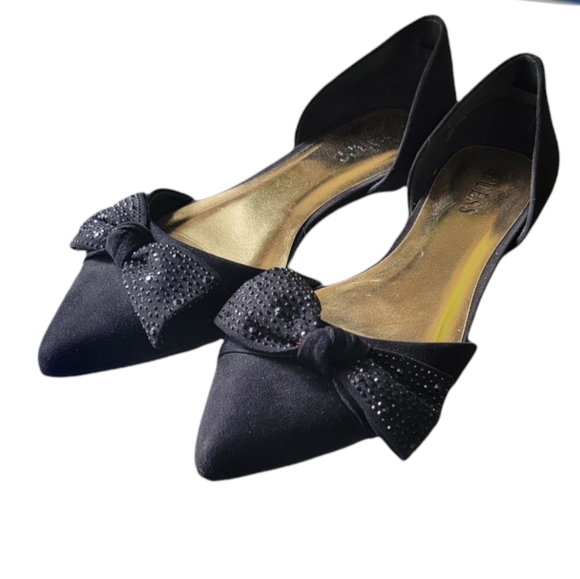 Women's Guess Black Rhinestone Bow Pointed Toe Flats Size 9 - Picture 3 of 9